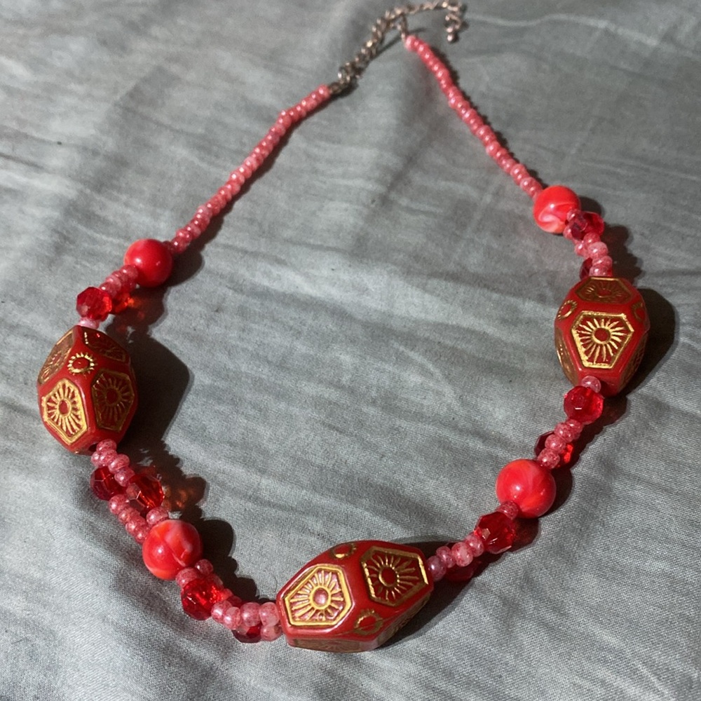 festival necklace all seeing eye beads red or yellow